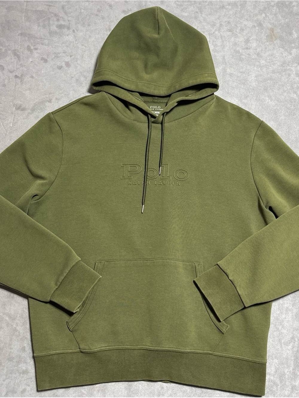 Polo Ralph Lauren Double Knit Hoodie Sz L Olive Green Embossed Logo Minimalist